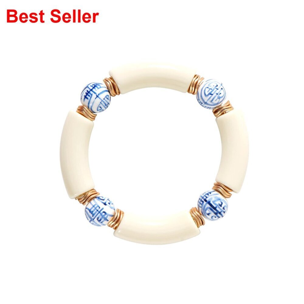 Stretch Ceramic Beads Bracelet Stacking Chunky Acrylic Bamboo Tube Bangle